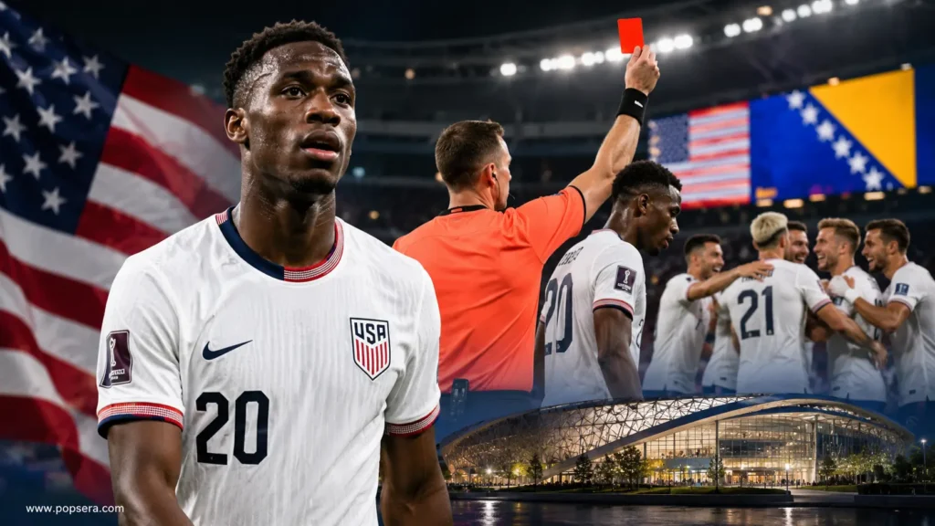 “Folarin Balogun of the United States reacts during the 2026 World Cup match against Bosnia and Herzegovina.”