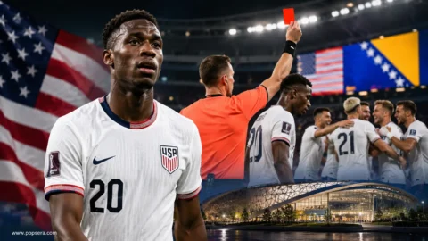 “Folarin Balogun of the United States reacts during the 2026 World Cup match against Bosnia and Herzegovina.”