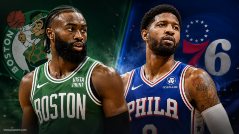Jaylen Brown and Paul George before their reported Celtics 76ers trade.