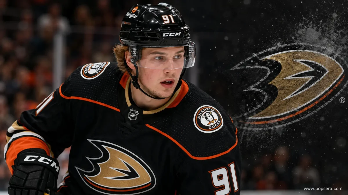 “Leo Carlsson of the Anaheim Ducks during NHL action before the Flyers offer sheet.”