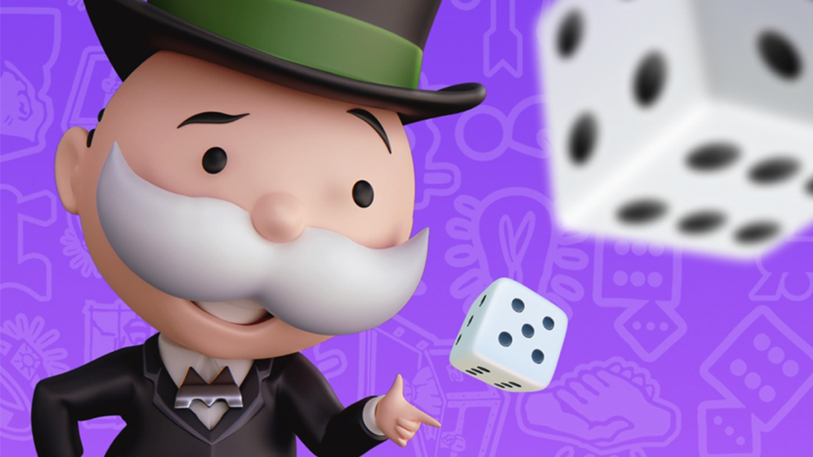 Monopoly Go free dice reward link screen with dice rolls and gift icon.